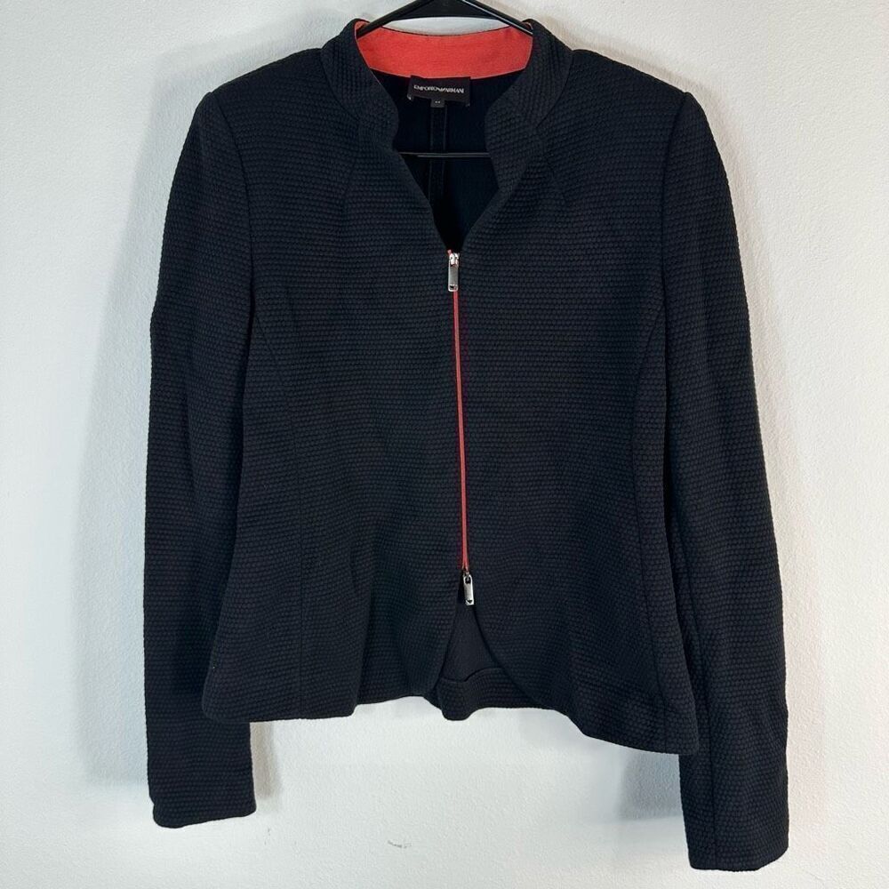 Emporio Armani Black Honeycomb Knit Blazer Jacket Womens EU 44 Medium